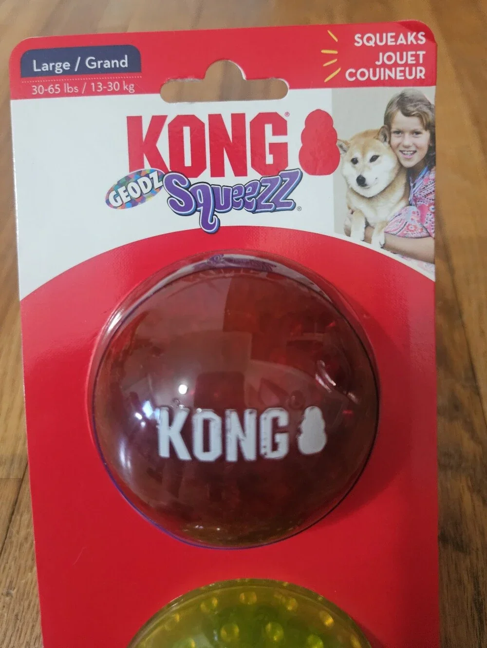 NIB Set Of 2 Balls KONG Geodz Squeezz Balls Dog Toy Duo Size Large Squeaks